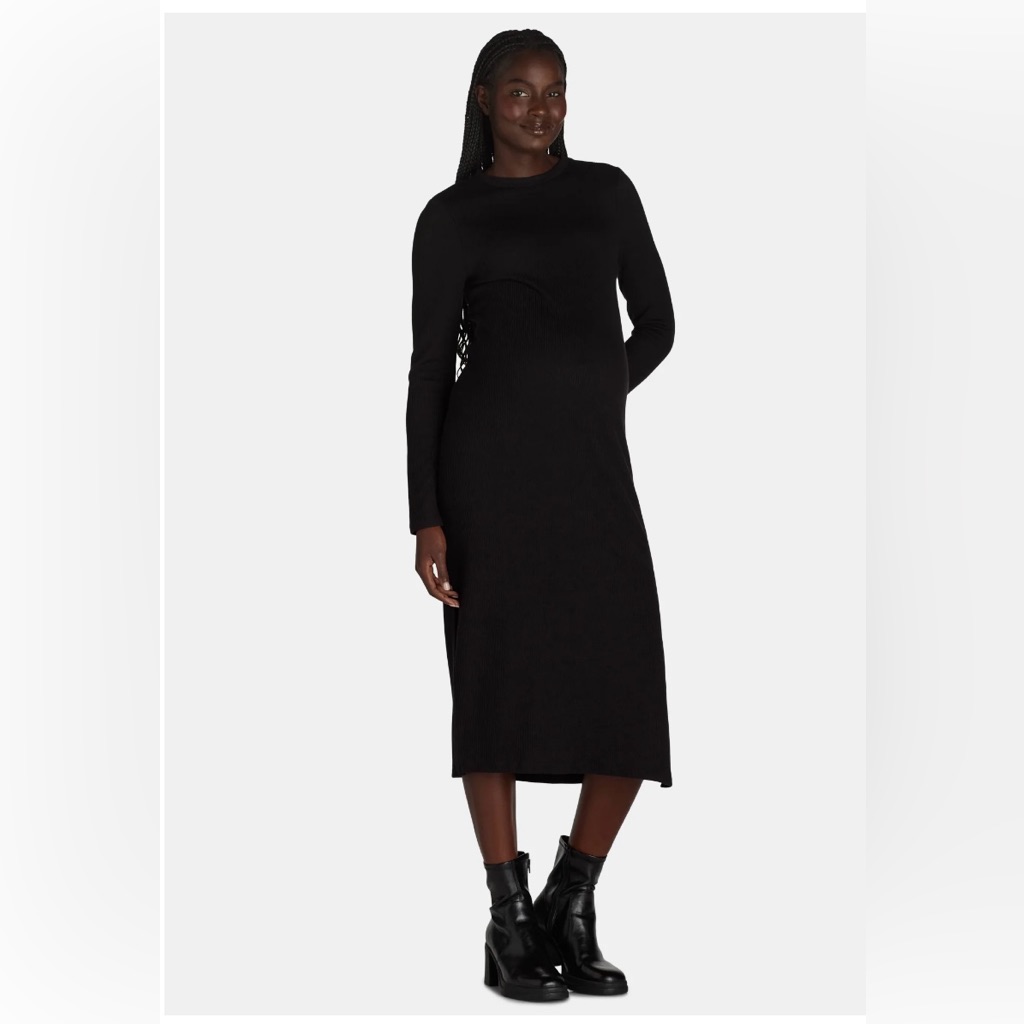 Black Ribbed Long Sleeve Maternity Dress